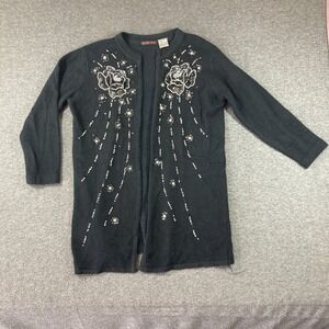 Vintage Blaine Trump Silk Angora Cardigan Womens Plus 1X Black Open Front Sequin